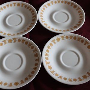 VINTAGE Corningware Corelle Butterfly Gold Saucers Lot of 4 1970's